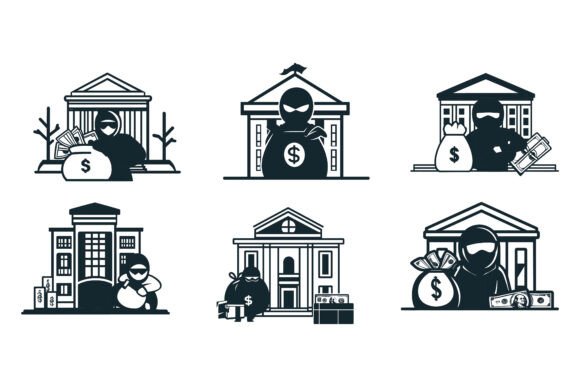Bank Vault Robbery by Thieves: Digital Illustration Set