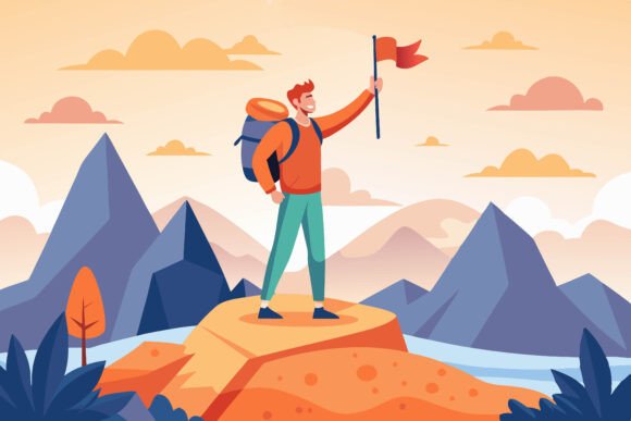 Boys Sets Flag on Mountain: A Vector Illustration Worth Examining for Your Next Creative Project