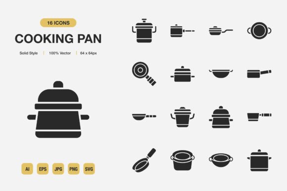 Cooking Pan Solid Icons: Minimalist Design that Transforms Any Project