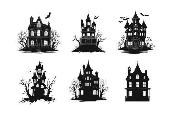 Haunted Houses Vector Flat Illustration