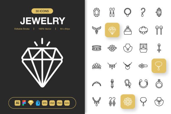 Jewelry Outline Icons for Modern Creative Projects