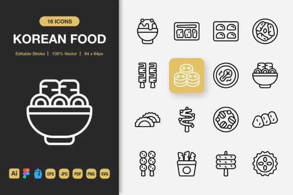 Korean Food Outline Icons for Designers