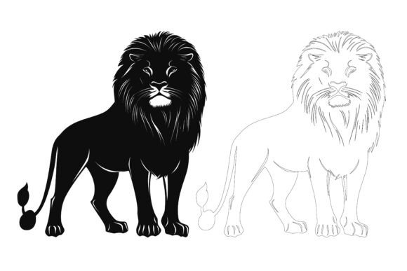 Lion Black Vector Lineout Icons: Versatile Design Assets