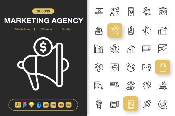 Marketing Agency Icons: Minimalist Design for Projects