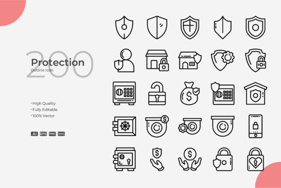 Protection Outline Icons: Clean Vector Symbols for Modern Design